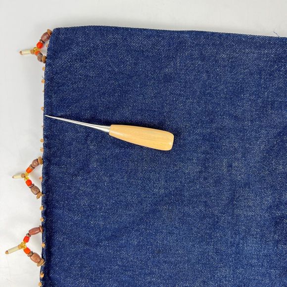 Pier 1 Placemats Set Of 9 Denim Beaded Fringe Country Boho Western Flaws - Picture 10 of 13